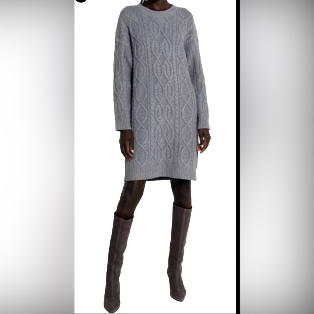 CAARA Women’s Long Sleeve Cable Knit Larissa Sweater Dress-Size L-Gray-NWT